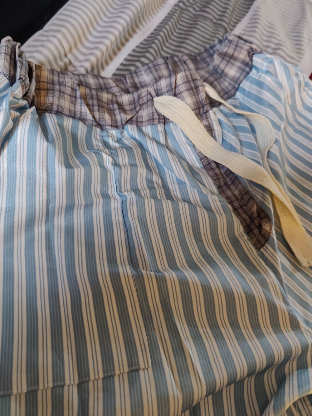 NEW size Medium Unbranded Blue and White Striped Pajama Set with Patch Pockets - Picture 5 of 13